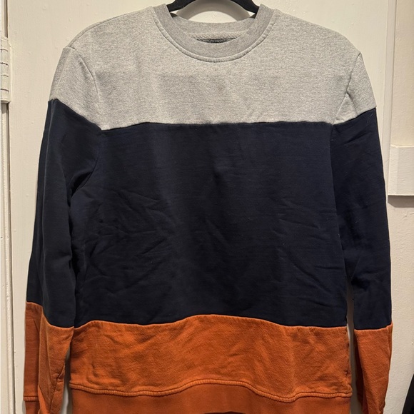 Colorblock Crewneck Sweater - Gray, Navy, and Orange - Picture 1 of 3